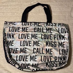 Victoria's Secret Love Kiss Call Me Silver/Black Canvas Tote